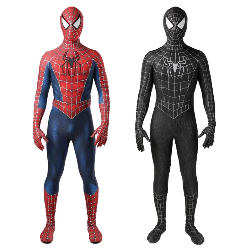 

Tobey Maguire Spiderman Costume Black/Red Raimi Spider Man Cosplay Superhero Zentai Suit Halloween Costumes for Adults/Kids