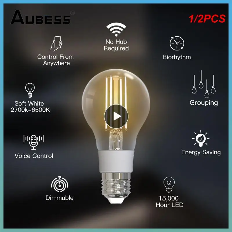 

1/2PCS WiFi Smart Filament Bulb LED Light Lamp E27 Dimmable Lighting 2700K-6500K 806Lm Tuya Alexa Google Voice Control 90-250V