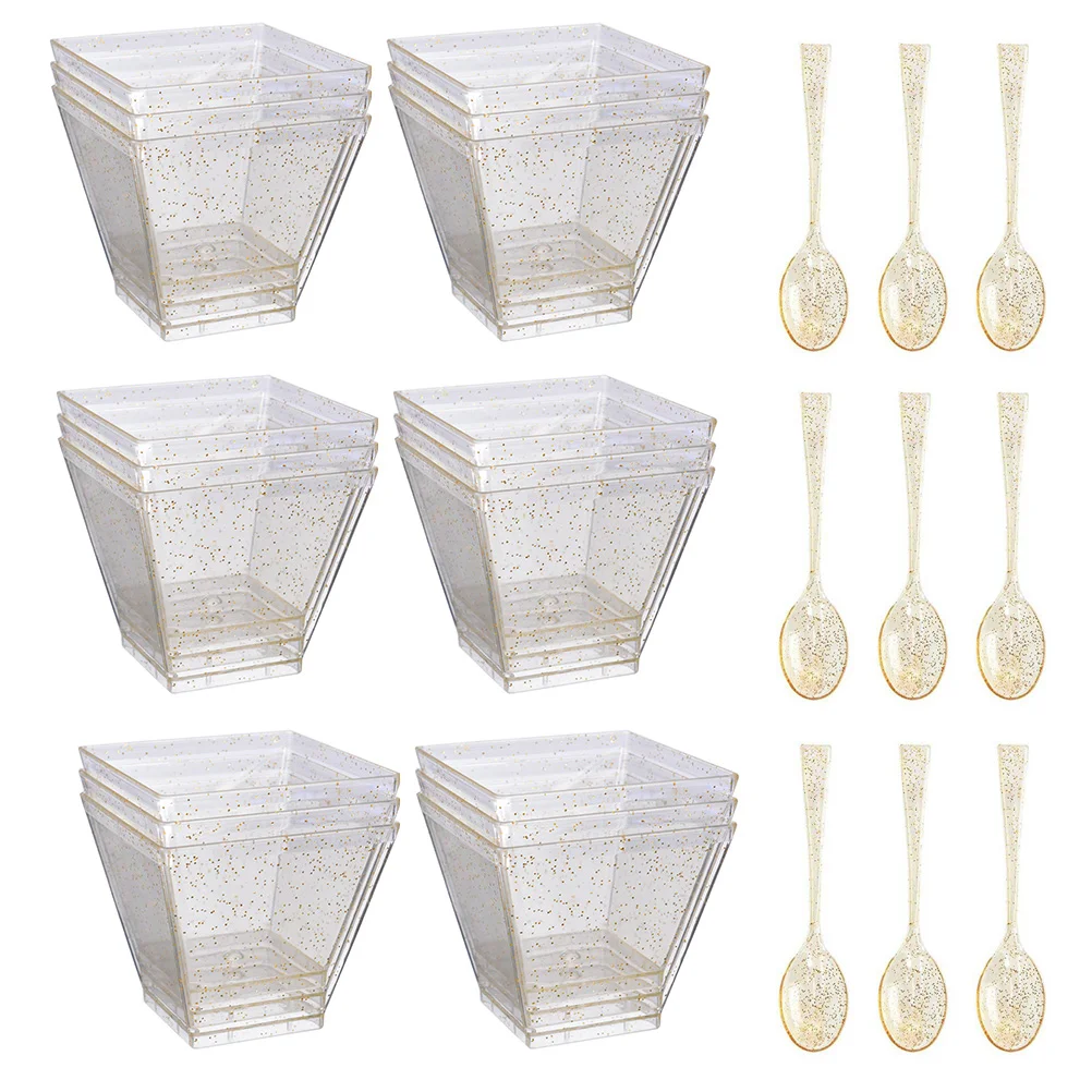

50pcs Plastic Ice Cream Bowl Dessert Spoons Ice Cream Cups