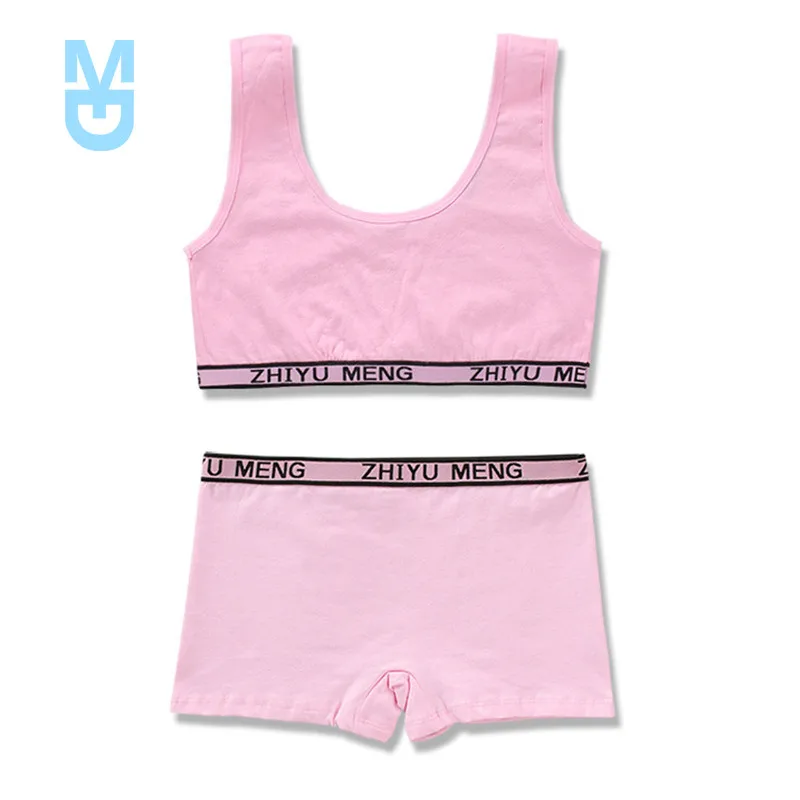 

New teens bra set girls Underwear Camisole Cotton Hipster 8-12Y Kids Adjustable sling Big Girl's Training summer Sport