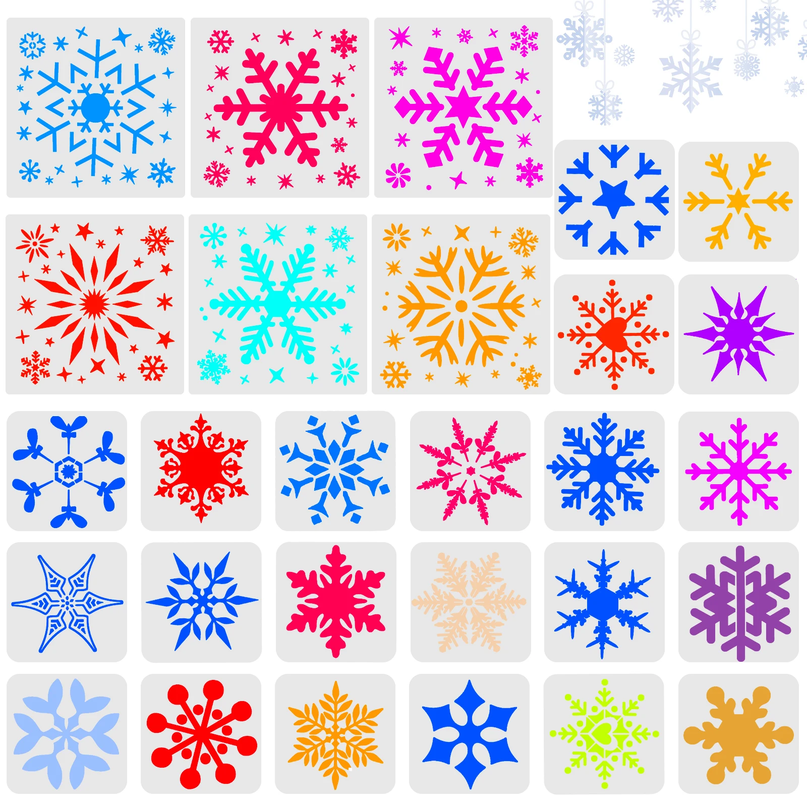 

TBoxBo 28 Pcs Reusable Large Snowflake Stencil Holiday Painting Stencil Christma