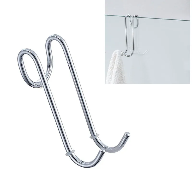 

1Pc Shower Hook Glass Door Shower Hooks Bathroom Bath Shower Screen Stainless Steel Towel Hanger Kitchen Accessories