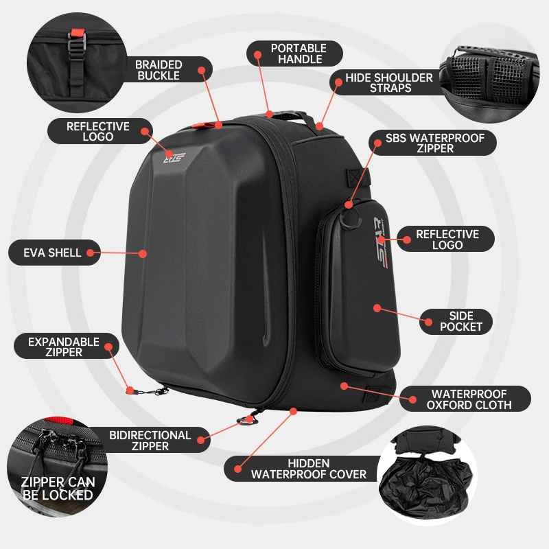 SFK 42-54L Сумка для мотоцикла Черный шлем Сумка на заднее сиденье Хвостовая сумка Многофункциональная водонепроницаемая сумка для верховой езды с дождевиком (art.: 3920d4ac4bb32) - 3920d4ac4bb32