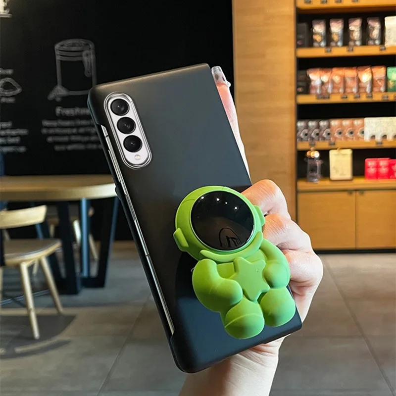 

New Luxury Cartoon Astronaut Bracket Phone Cases For Samsung Galaxy Z Fold 4 Z Fold 3 Z Fold 2 Crossbody Lanyard Folding Cover