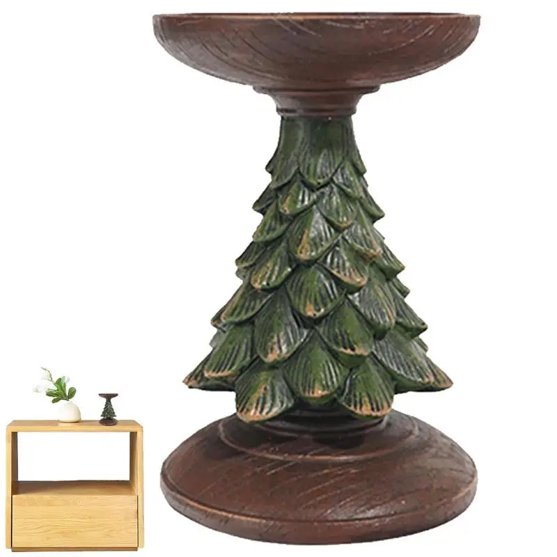 

Christmas Votive Candle Holders Decorative Tree Shape Pillar Candle Holder Stand Rustic Carved Resin Candlestick Holder For