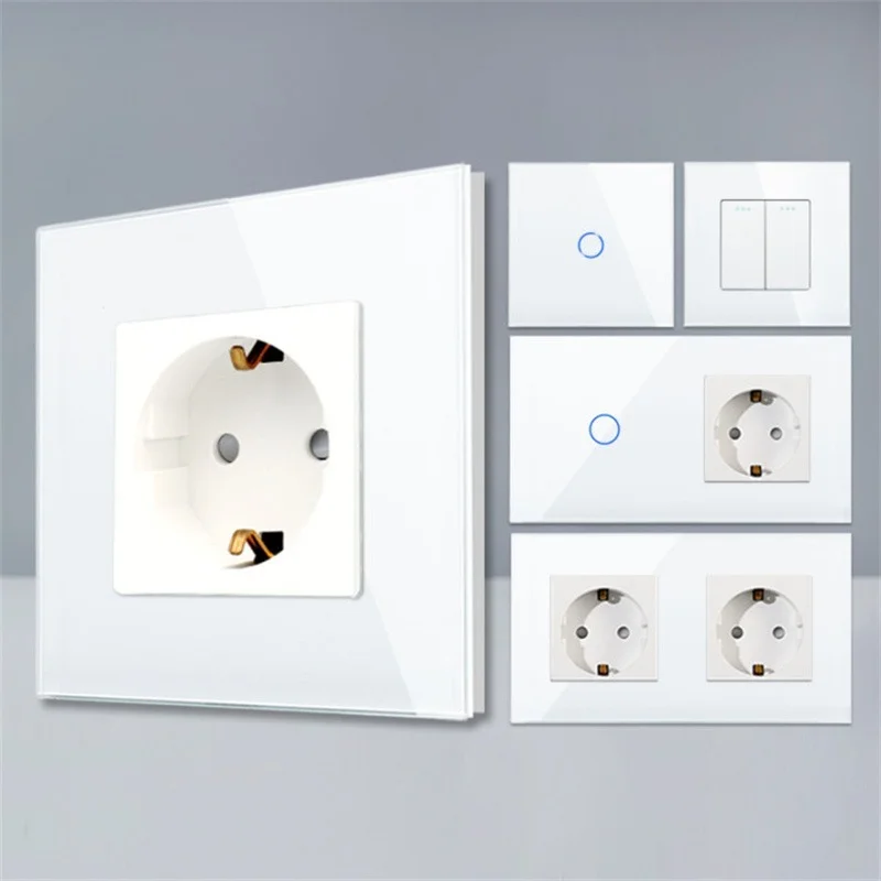 

Bingoelec White Light Touch Switch and Wall Socket With Crystal Glass Panel Home Improvement