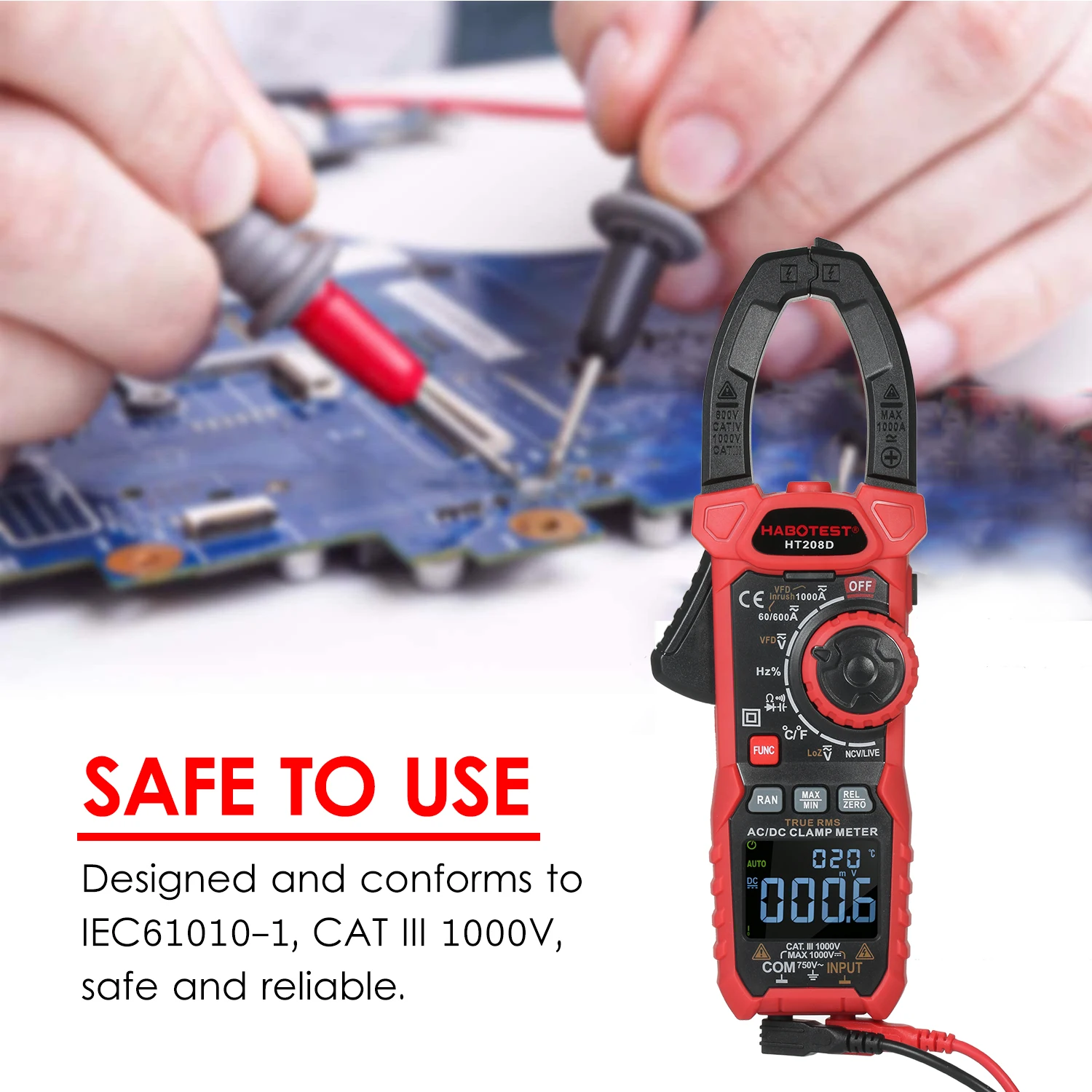 

HABOTEST HT208D/HT208A AC/DC Digital Clamp Meter True-RMS Multimeter Anto-Ranging Tester Current Clamp with Amp Volt Ohm Diode