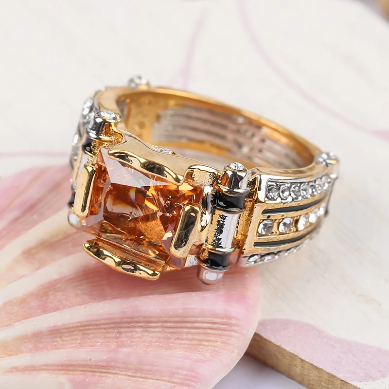 Роскошное классическое модное золотое с черным камнем мужское кольцо в стиле