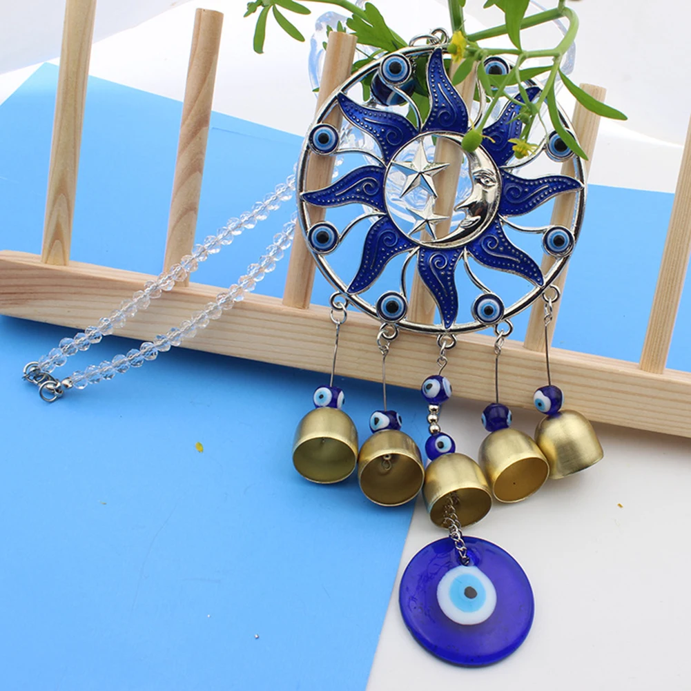 

Новый турецкий амулет с синими глазами, настенный подвесной счастливый кулон, металлический ветер, внешний ветровой колокольчик, Декор для ...