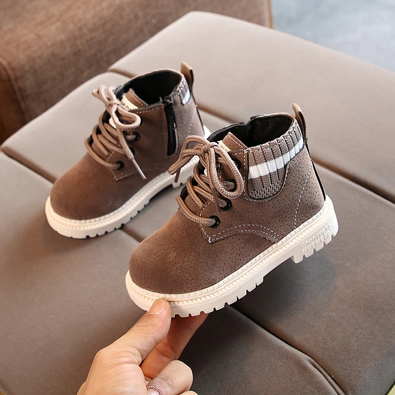 

Cotton Shoes Boy 2023 Winter Children Fashion Short Boots Warm Children's Baots Side Zippers Gray Flat Shoes Of The Girls