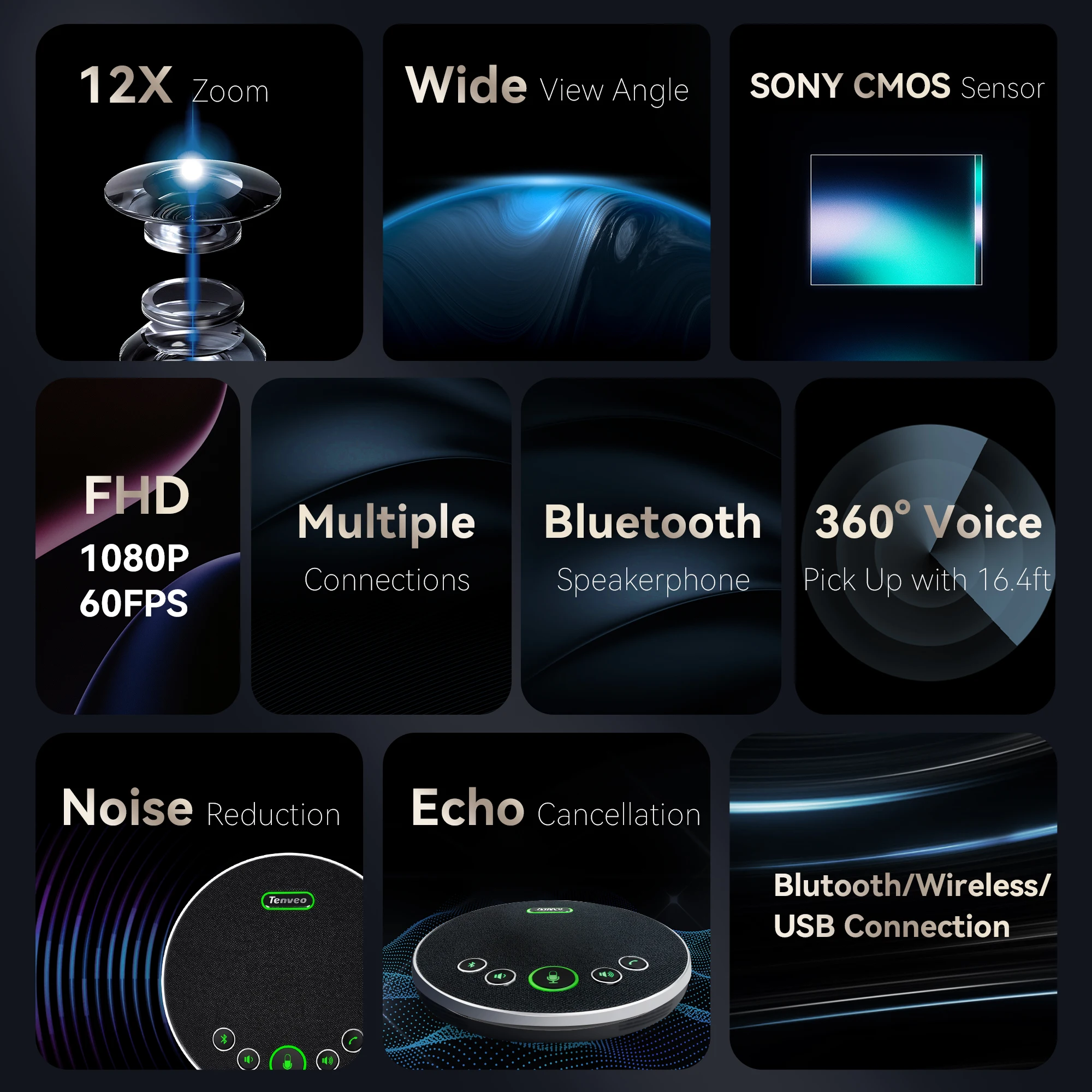 USB-камера PTZ Tenveo с 12-кратным зумом HDM1 и беспроводным динамиком микрофоном решение
