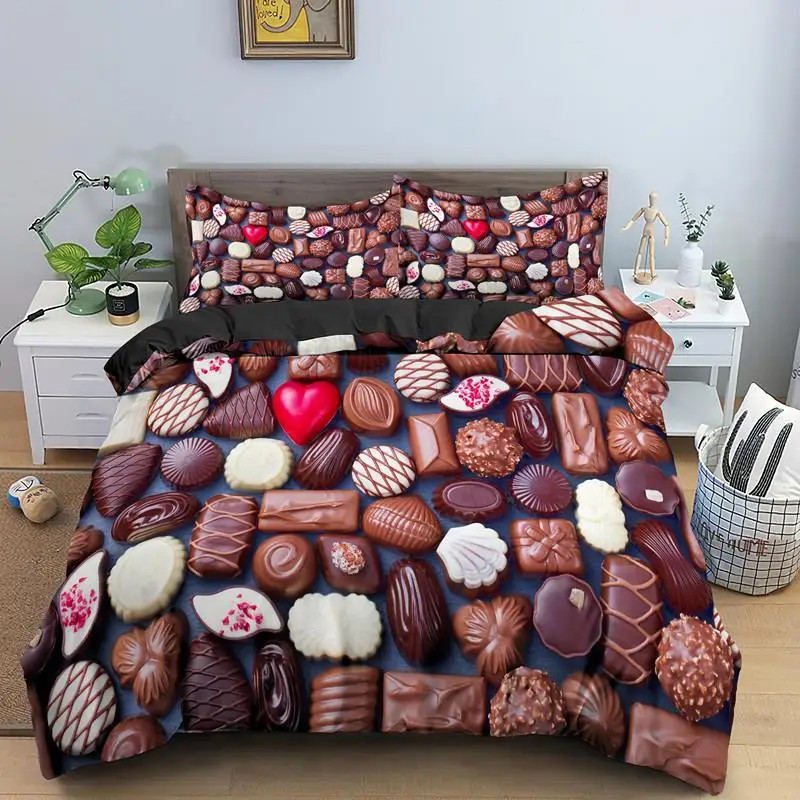 

Dessert Duvet Cover Set Delicious Chocolate Bedding Set Dessert Double Queen King Size Soft Polyester Quilit Cover for Kids Girl