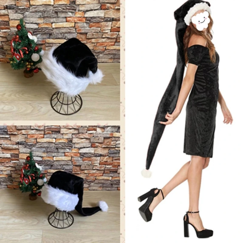 

Adult Velvet Santa Hat Comfortable Hat Traditional Black and White Plush Christmas Santa Hat for New Year Presents
