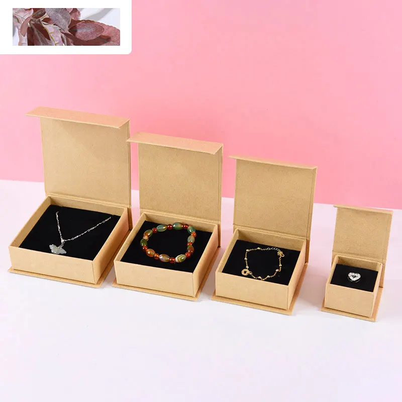 24pcs Brown Jewelry Cardboard Box New Engagement Ring Portable Rectangle Womens Jewelry Gifts Packaging With Sponge Inside