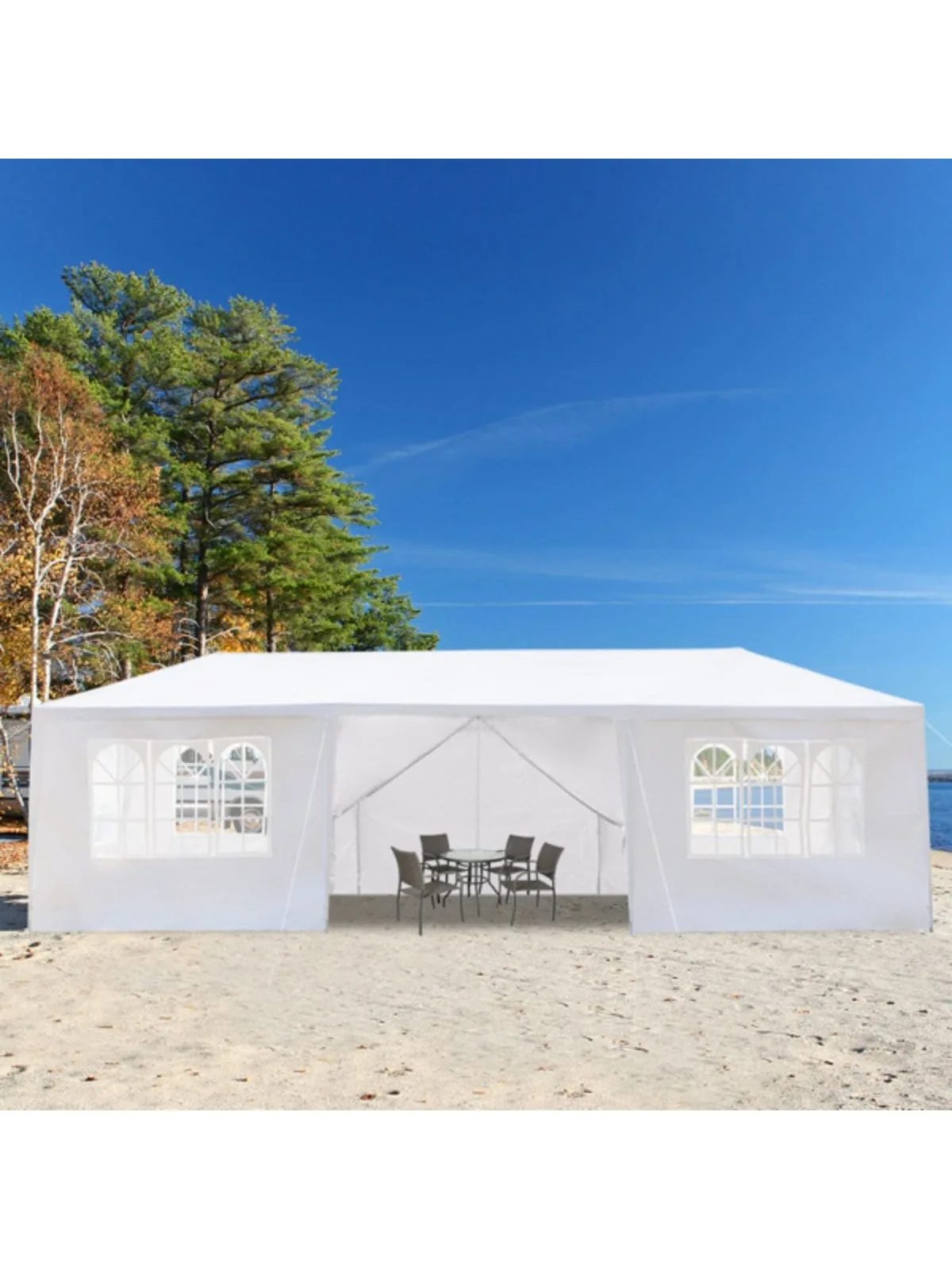 

10'x30' Outdoor Party Tent with 8 Removable Sidewalls, Waterproof Canopy Patio Wedding Gazebo, White