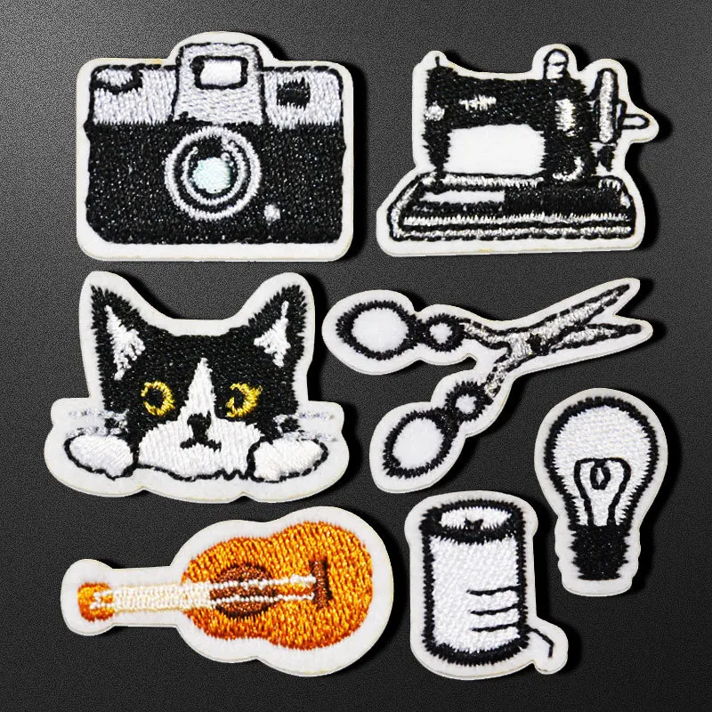 

Sewing Machine Stick-on Patch Embroidery Scissors Bobbin Appliques Cute Guitar Camera Bulb Self Adhesive Clothing Badges Decor