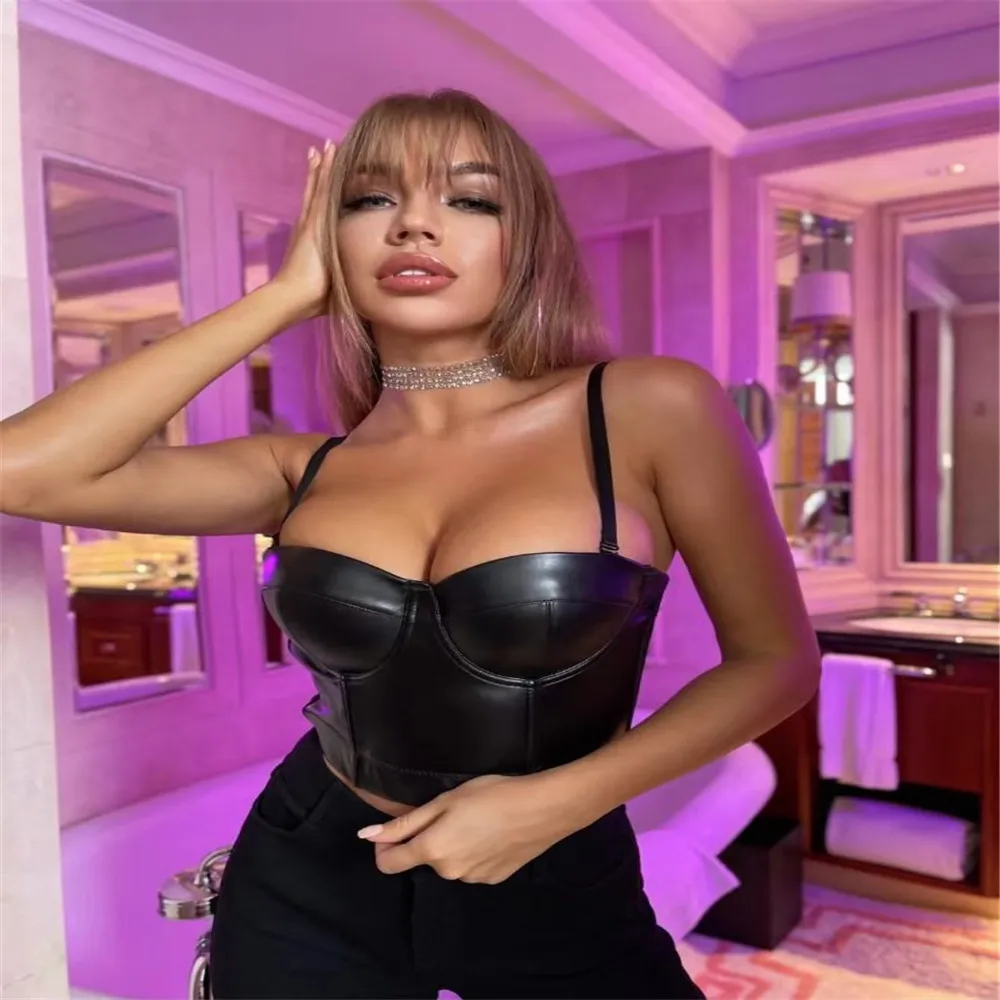 

Women PU Leather Corset Top Crop Bustier Gothic Bra Push Up Bodice Sexy Lingerie Corselet Party Short Camis Plus Size 6XL
