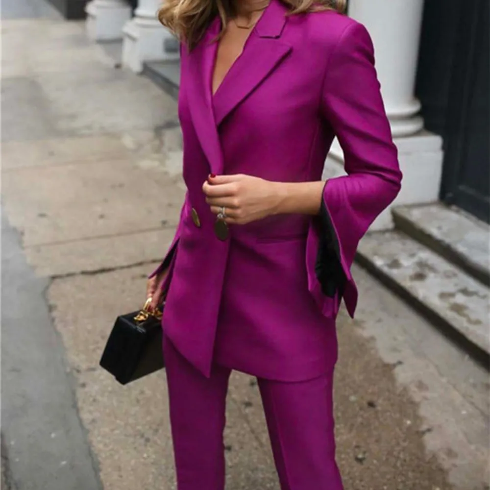 2022 New Arrival Purple Women Pantsuits Plus Size for Business Custom Made Ladies Pantsuit Blazer+Pants for Work Wedding Party