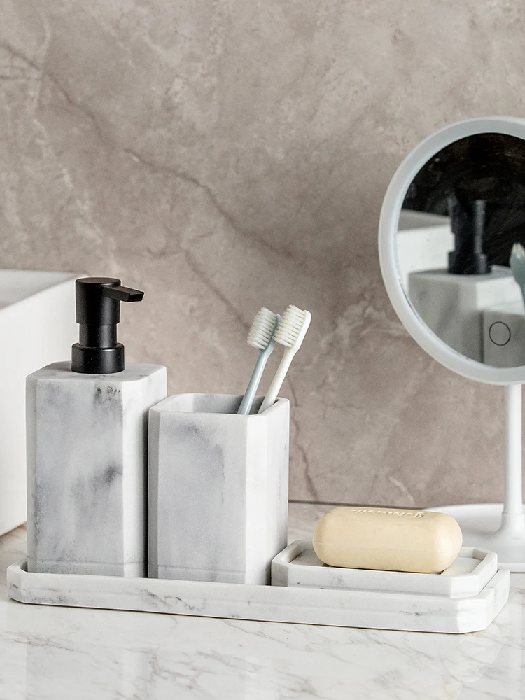

Resin Marble Bathroom Accessories Sets , Lotion Soap Dispenser ,Tumbler,Soap Dish Complete Set Bathroom Accessroy Set