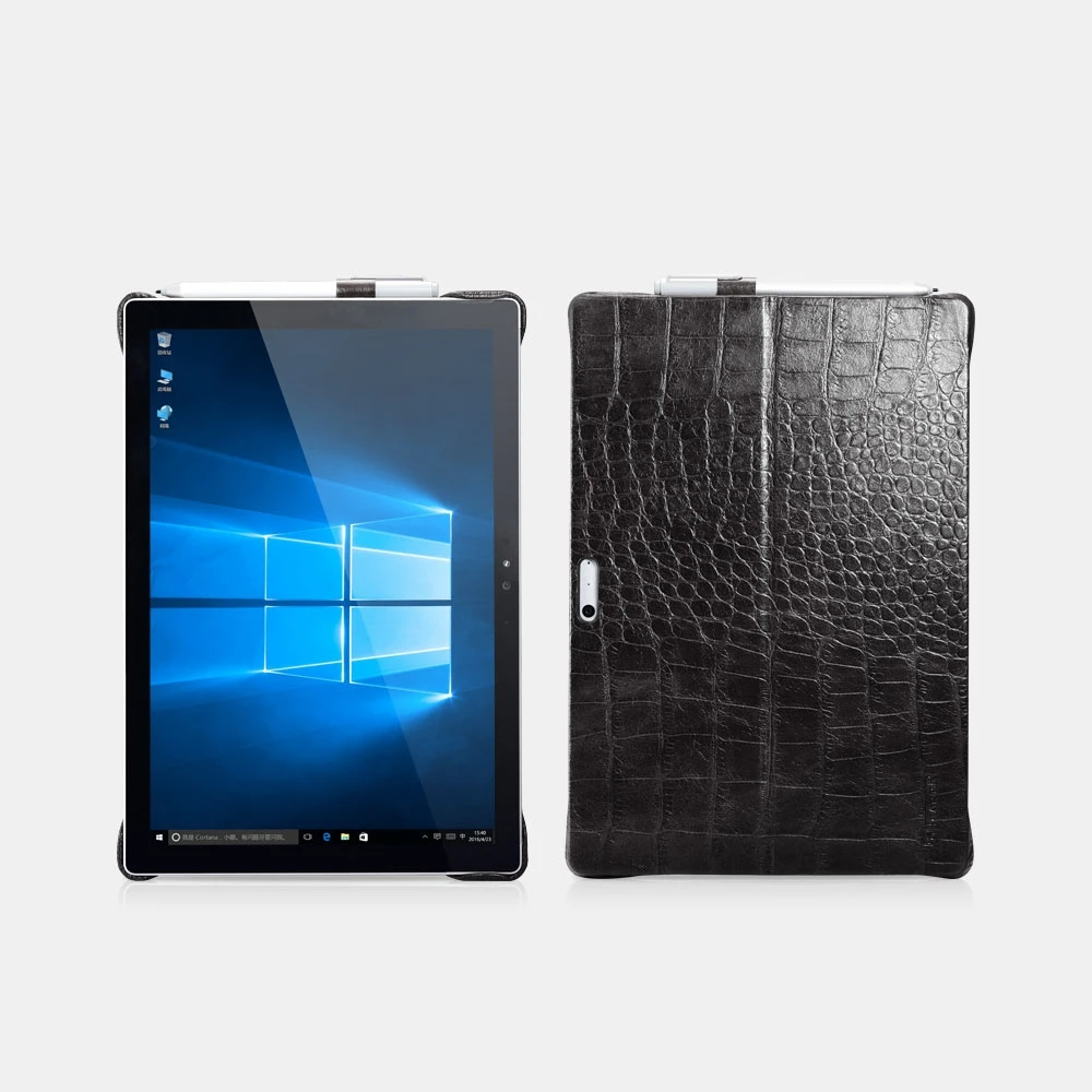 

Suitable for Embossed Crocodile Genuine Leather Back Case for Microsoft Surface Pro 4 / 5 / 6 / 7 / 8 Black Protection Cover