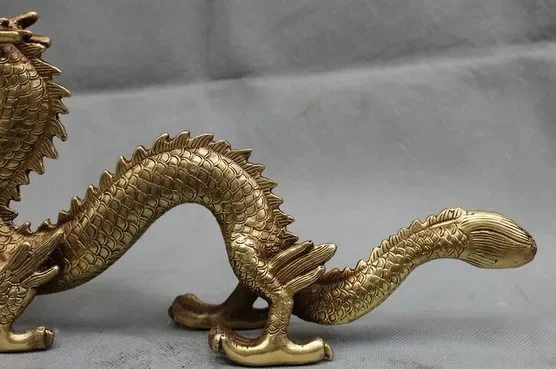 12-дюймовая старая китайская бронзовая позолоченная статуя зодиака Дракона