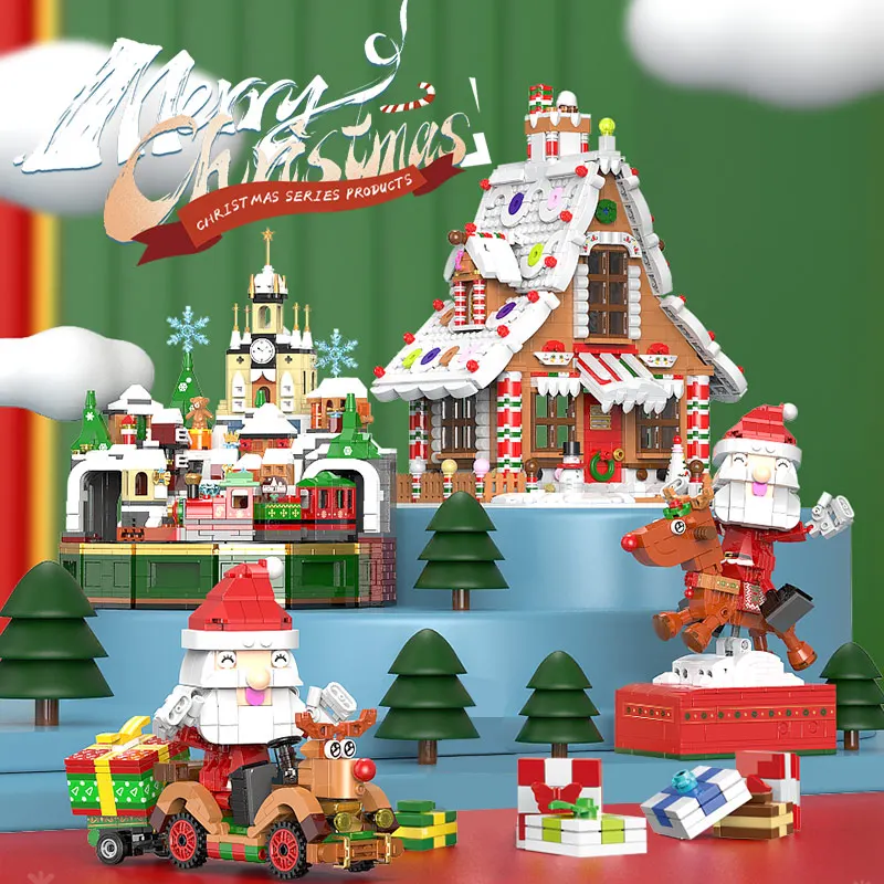 

City Christmas House 1455 Pcs House Building Blocks Friends Music Box Castle Train Santa Claus Tree Bricks For Kids XMAS Gifts