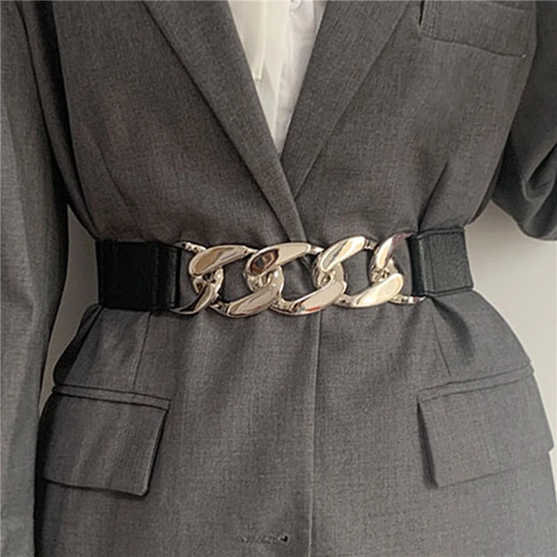 

Golden Chain Belt Elastic Silver Metal Waist Belts For Women High Quality Stretch Cummerbunds Ladies Coat Chain Belt Waistband