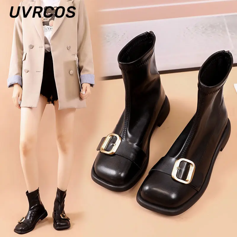 

Flat Heel Ankle Boot Soft Leather Thick Women British Style All-match Thick-soled Shoe Fashion Solid Color