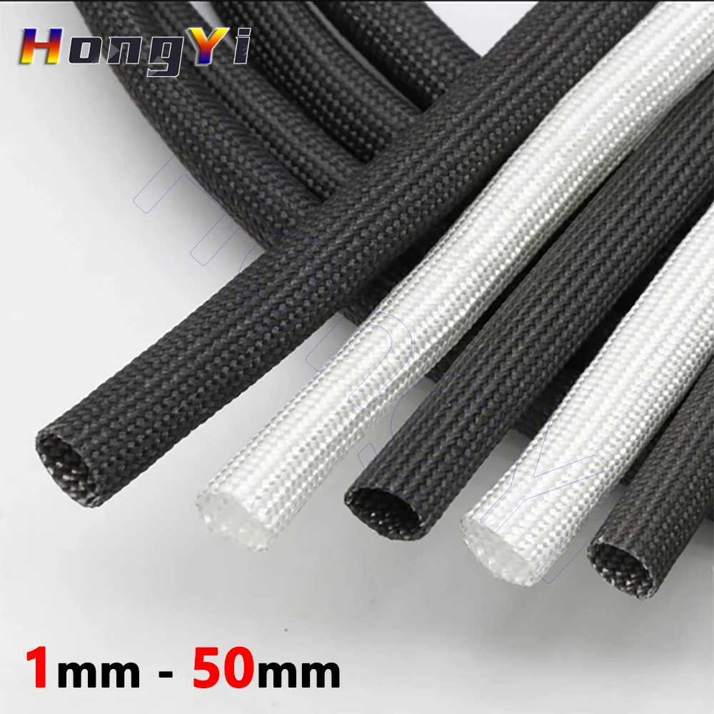 3 метра Ø1 мм-50 мм белый/черный плетеный рукав из стекловолокна 600 градусов C
