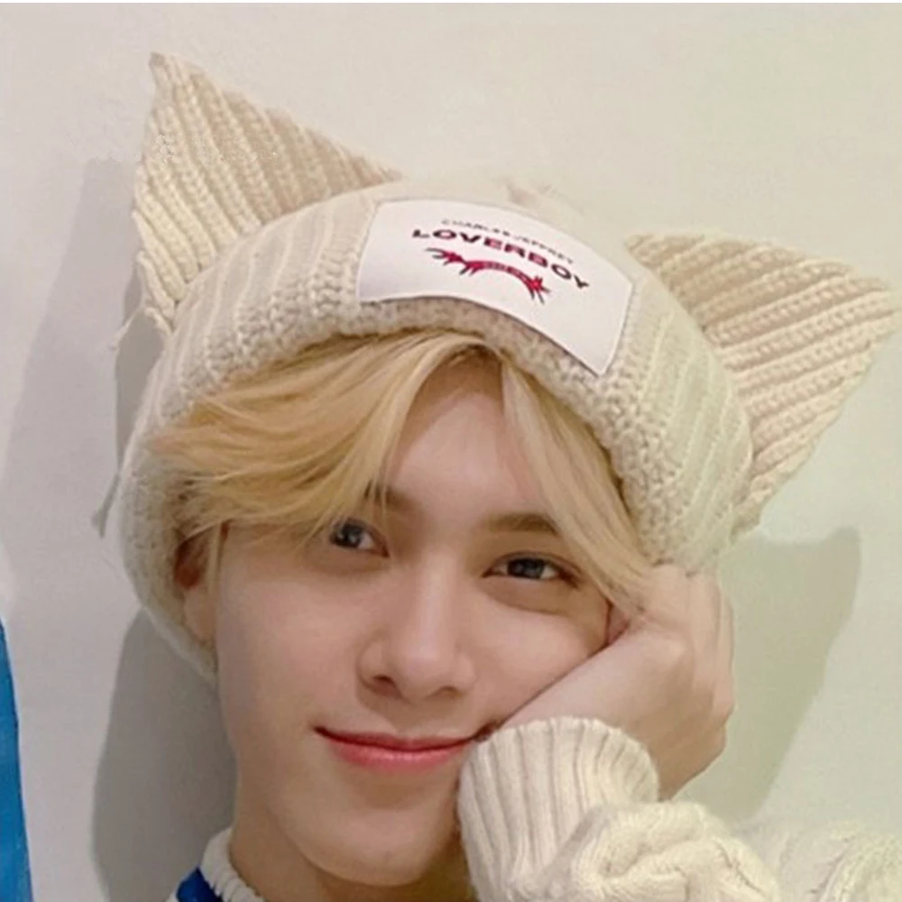 

KPOP Stray Kids Loveboy Knitted Cat Ear Hat Couple Hat Casual Headgear HyunJin HENDERY WAYV Leeknow Fashion Decorative Cap