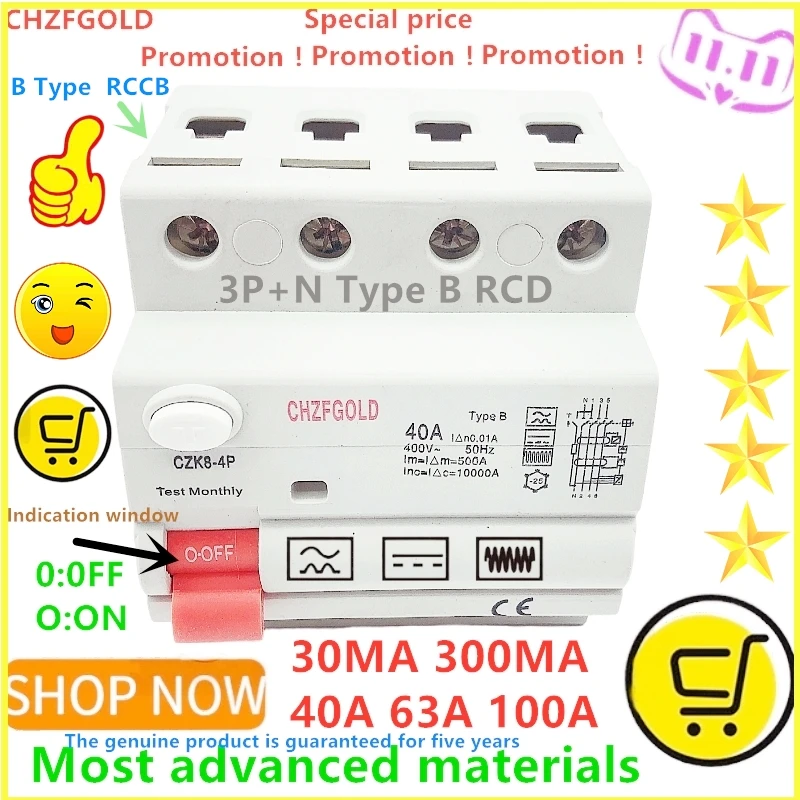 Fabricante de Baixa um tipo b China Tensão Corrente Residual Pólo dc Rccb Rcd Interruptor Solar 4