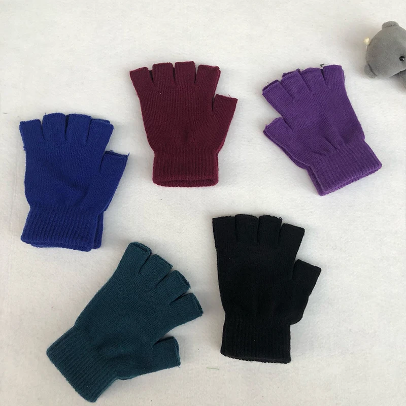 

1Pair Half Finger Fingerless Gloves Men's And Women's Winter Warm Solid Color Knitted Half-finger Woolen Outdoor Mittens
