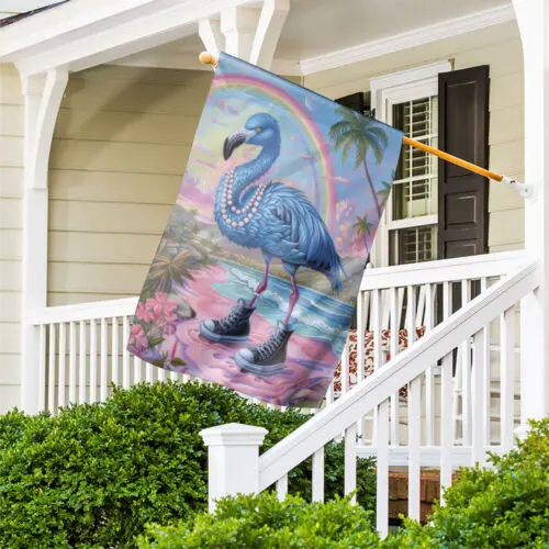 Двусторонний фламинго и паук с синим жемчугом флаг Vote Kamala Harris 2024.