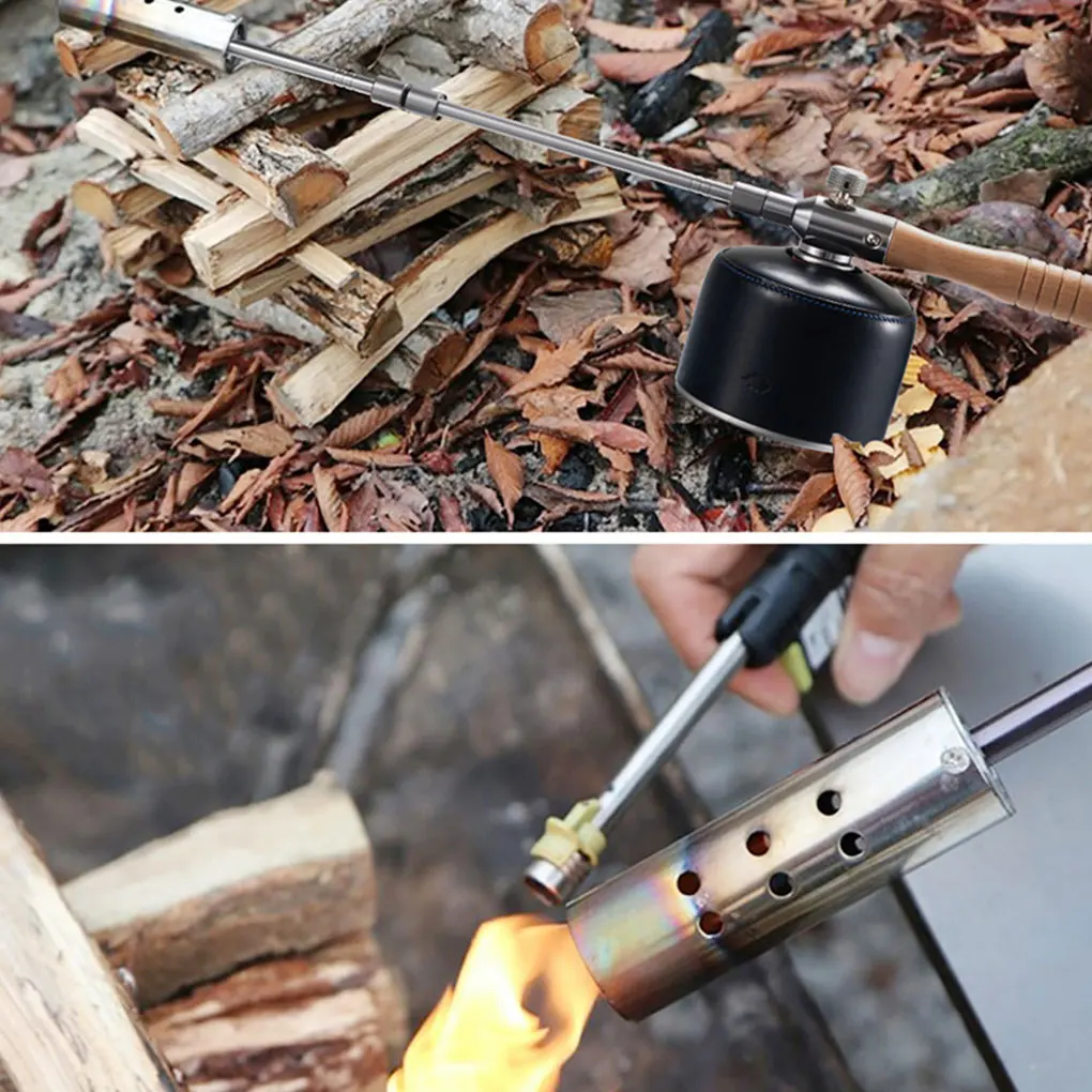 

Weeding Grasses Burner Camping Wild Cooking Barbeque Wood Handle Aluminum Alloy Stainless Steel Strong Flame Blowtorch