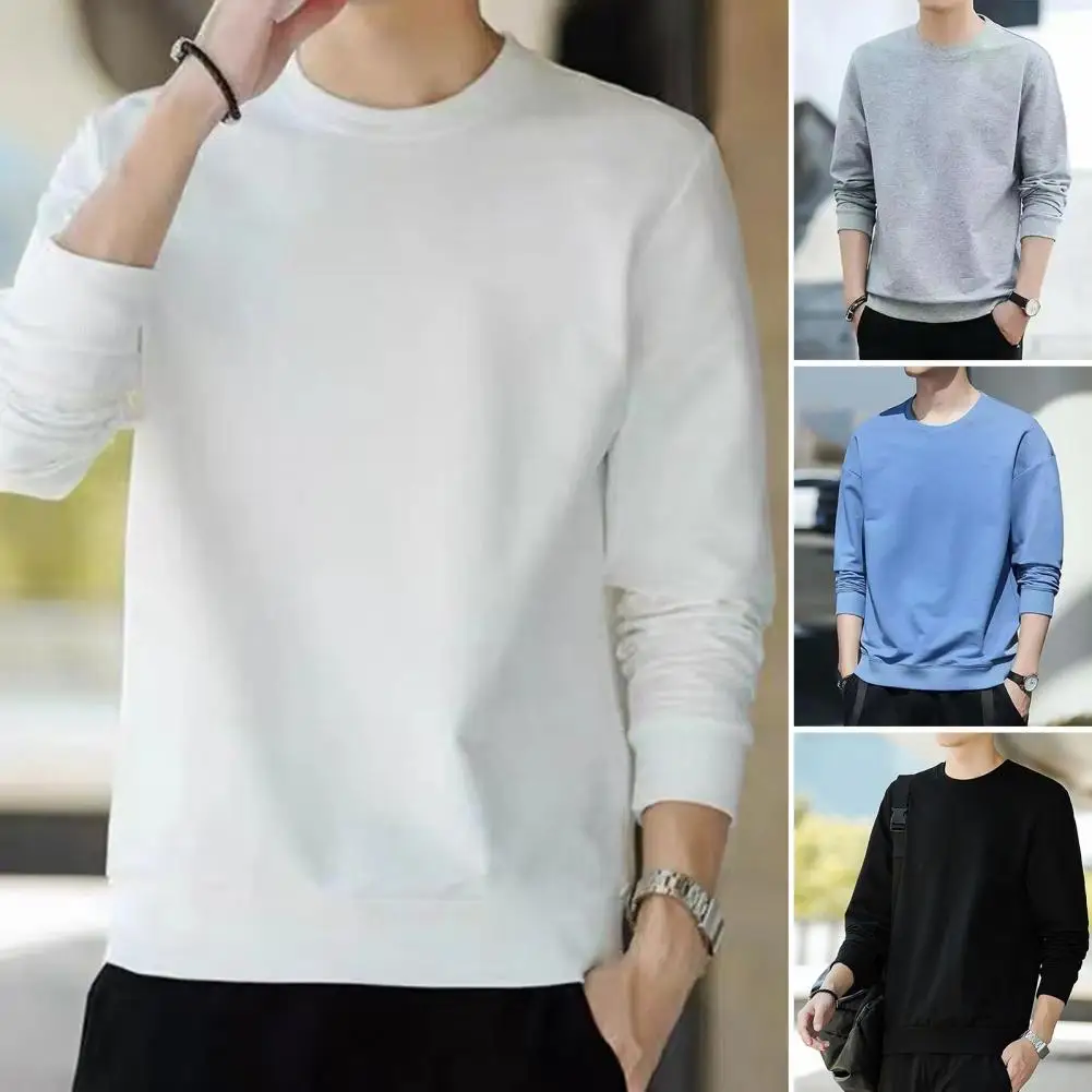 

Male Pullover Sweatshirt O-Neck Hip Hop Dressing Relaxed Fit Ribbed Cuff Basic Top Sweatshirt Male Basic Top for Party