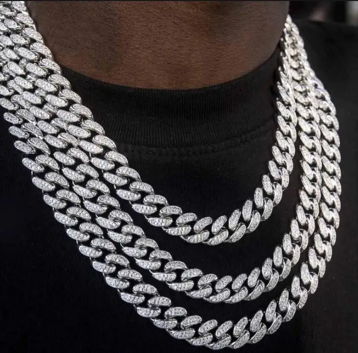 

Hip Hop Iced Out Paved Rhinestones 1Set 13MM Miami Curb Cuban Chain CZ Bling Rapper Necklaces With Butterfly For Men Jewelry