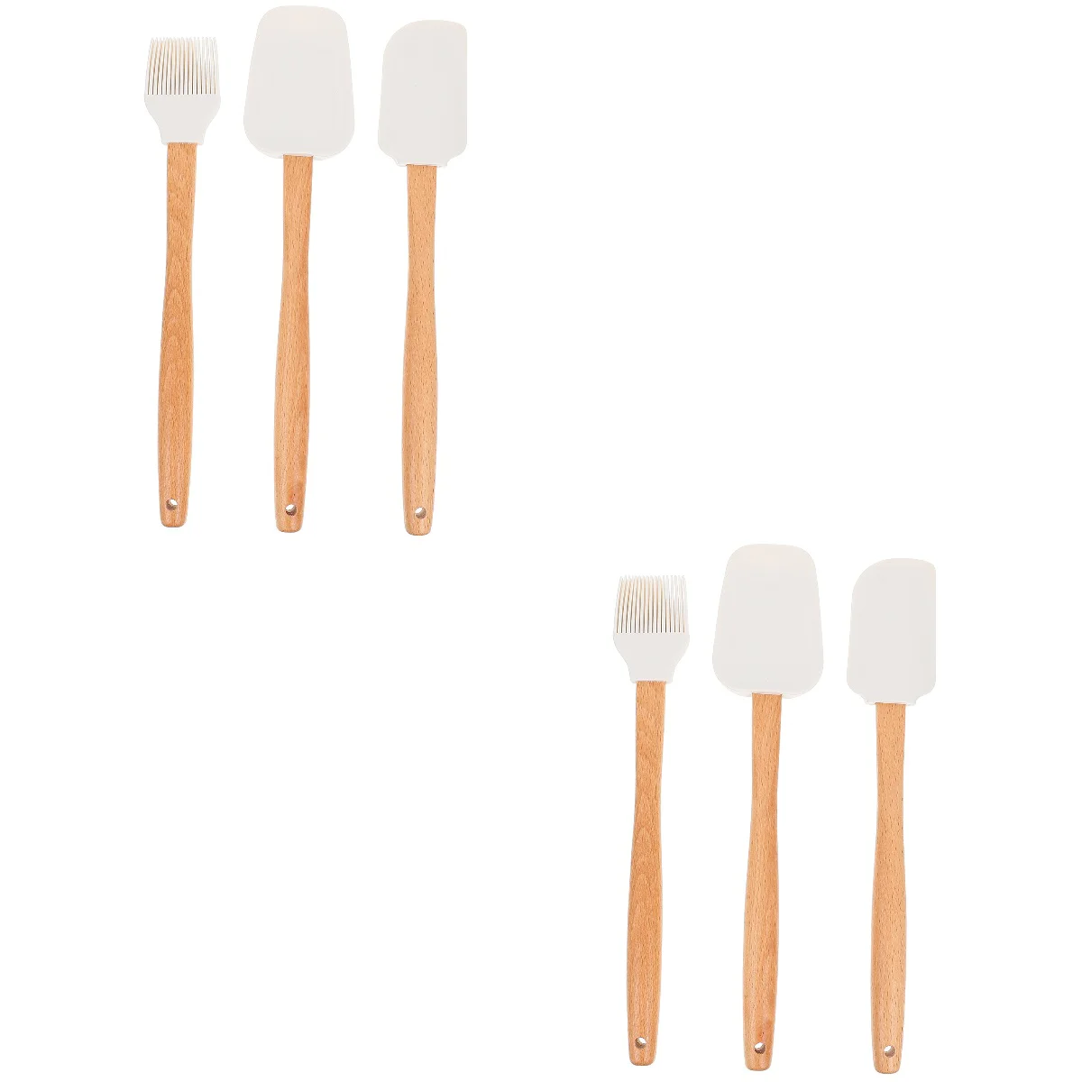 

6 Pcs Silicone Spatula Turner 3-piece Baking Set Scrapers Spatulas Kitchen Use Egg Applicator Brushes Tools White Wood Handle
