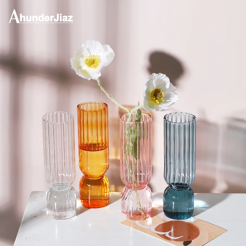 

Nordic Vertical Stripes Glass Flower Vase Bedroom Transparent Hydroponic Container Desktop Ornament Wedding Home Decoration