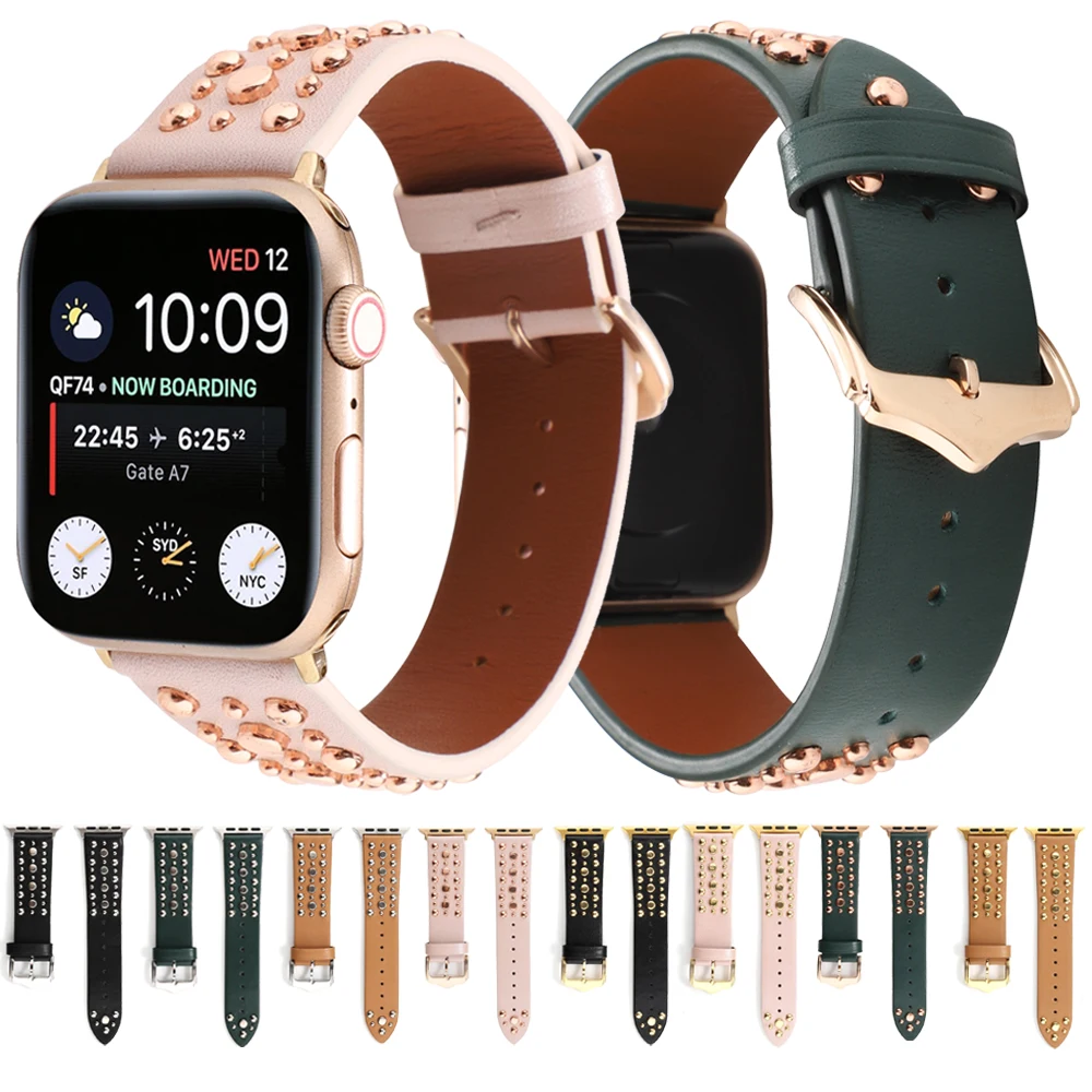 

Rivets Leather Strap For Apple Watch Band 7 6 SE 5 4 3 Bracelet Band For IWatch Series 41mm 45mm 44mm 42mm 38mm 40mm Watchbands