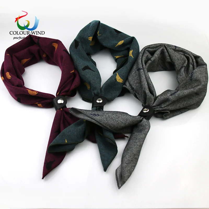 

enuine Soft Cotton Women Scarf 60*60CM Birds Leaves Printed Wit Button Sawl Men's Neckwear Cravat Suit Square Scarves ift