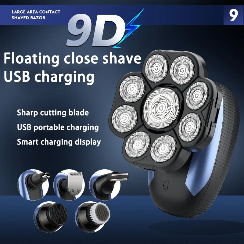 

New 6 In 1 Electric Shaver For Men 9D Independently 9 Floating Cutter Head Waterproof Razor Multifunction USB Charging Trimmer