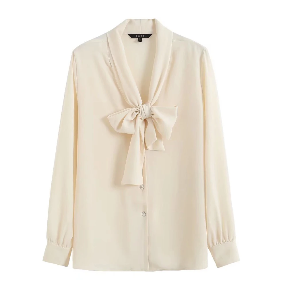 

Женские асимметричные блузки PB & ZA, свободные винтажные рубашки с длинным рукавом, на пуговицах, с бантом, шикарные топы, лето 2022