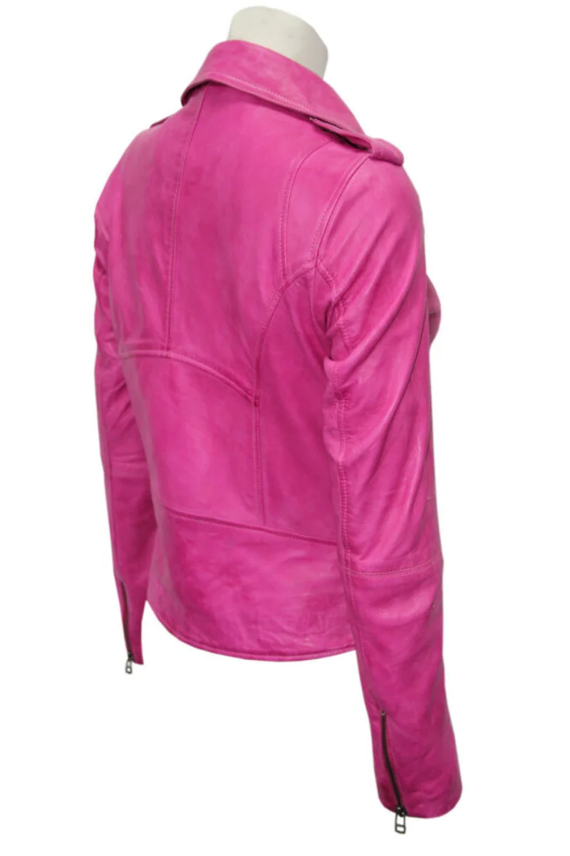 Women Lambskin Soft Leather jacket Ladies Biker coat  Pink
