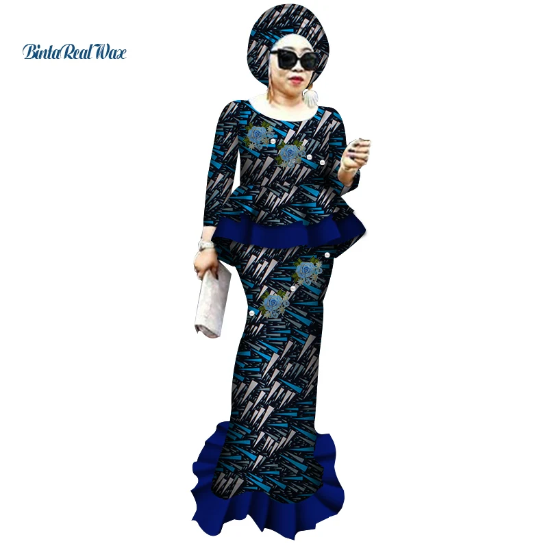 African Clothes Bazin Riche Tops and Long Skirt Sets Print Patchwork 2 piece outfits for women Dashiki Clothing WY3772 | Тематическая