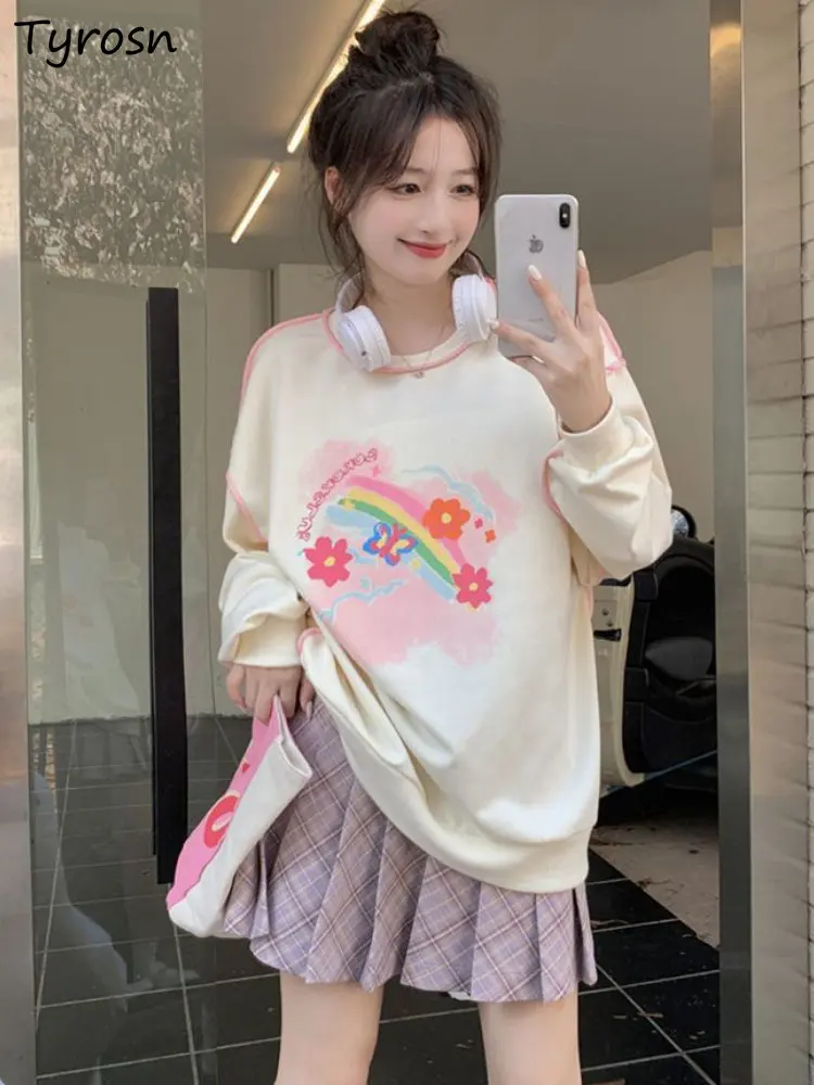 

Свитшот женский с креативным принтом, повседневная универсальная свободная Милая уличная Модная ретро одежда в Корейском стиле, осень