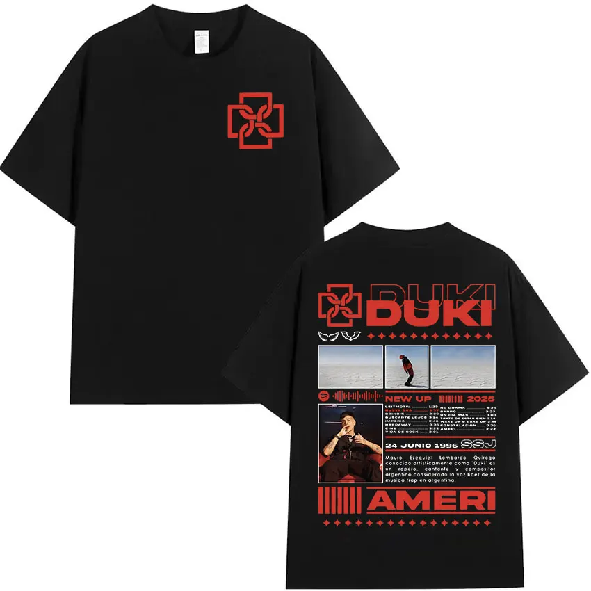 Фото Рэпер Duki SSJ Album 2025 Ameri Графическая футболка Мужская уличная футболка в стиле хип-хоп с короткими рукавами Мужская хлопковая футболка в стиле ретро Уличная одежда №1