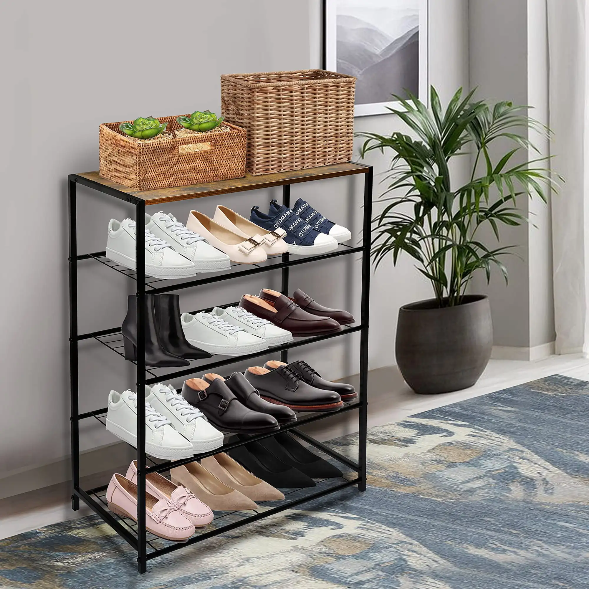 

Shoe Rack,5 Tier Shoe Storage Organizer,Brown