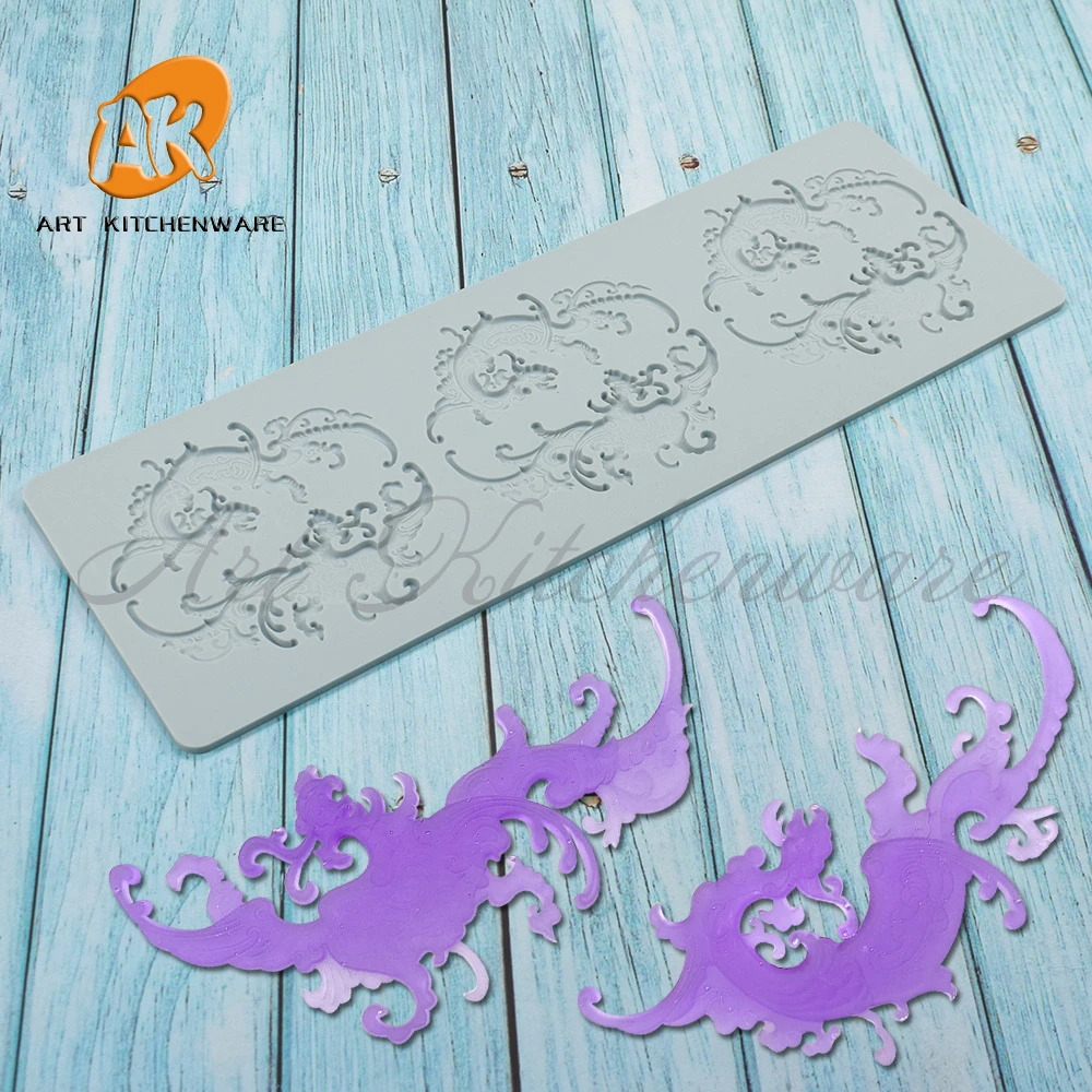 Dragon Pattern Sugarcraft Lace Mat Chocolate Silicone Mold DIY Cream Decor Pad Molecular Cuisine Cake Decorating Tools Bakeware