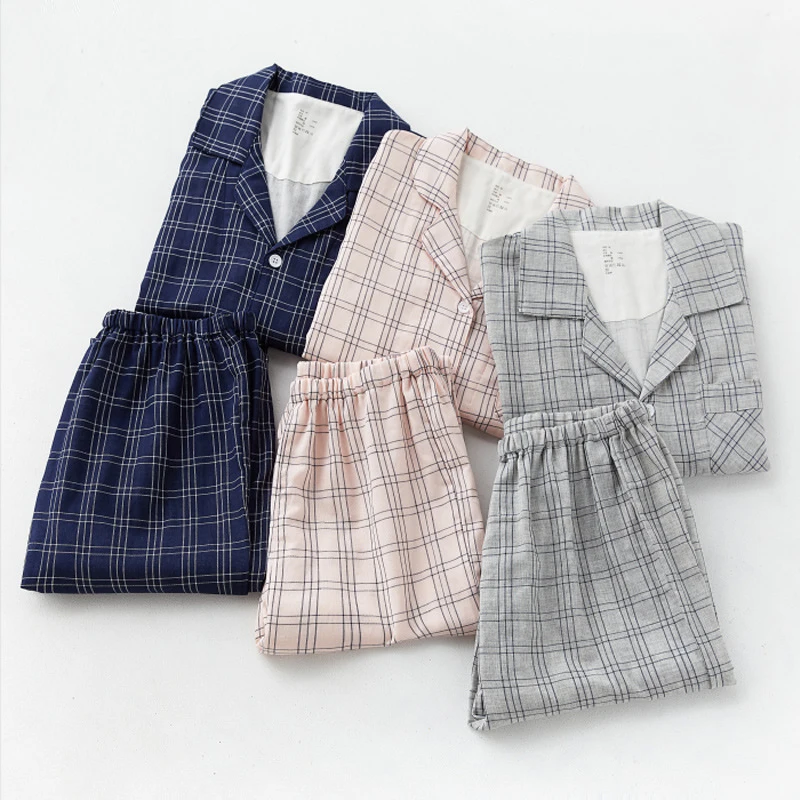 2022 New Spring Summer 100% Cotton Pajamas Set Men Unisex Homewear High Quality Full Sleeve Night Sleeping Pants Sets Two-piece