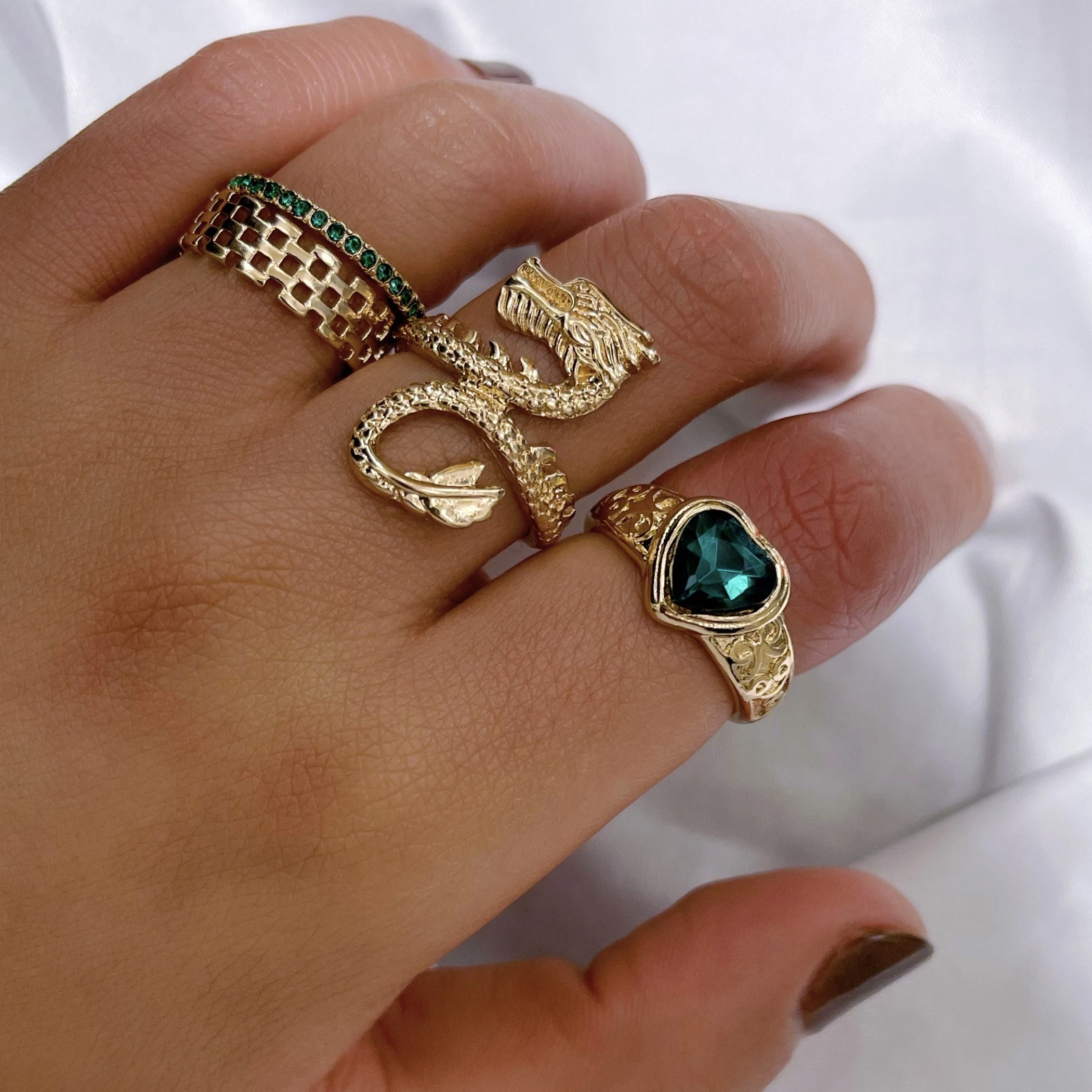 

Vintage Fashion Gothic Punk Ancient Dragon Rings Set Hip Hop Jewelry Opening Ring Thai Gold Boyfriend Gift Party Steampunk Men